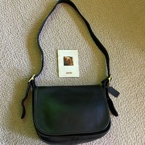 Vintage Black Leather Coach Flap Crossbody Purse
